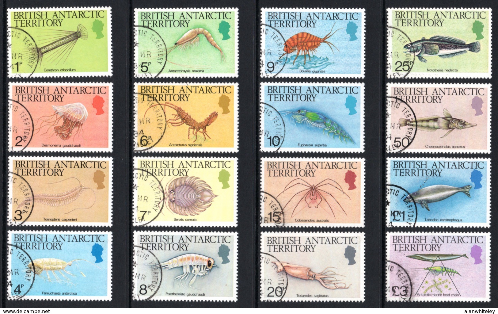 BRITISH ANTARCTIC TERRITORY 1984 Definitives / Marine Life: Set Of 16 Stamps CANCELLED - Usados