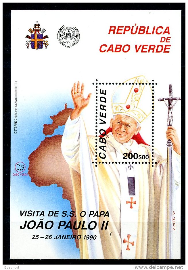 Cape Verde, Cabo Verde, 1990, Pope John Paul, MNH, Michel Block 16 - Cape Verde