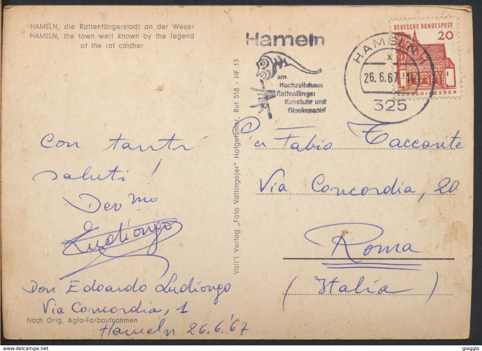 °°° 9004 - GERMANY - HAMELN - WESERLIED - 1967 With Stamps °°° - Hameln (Pyrmont)