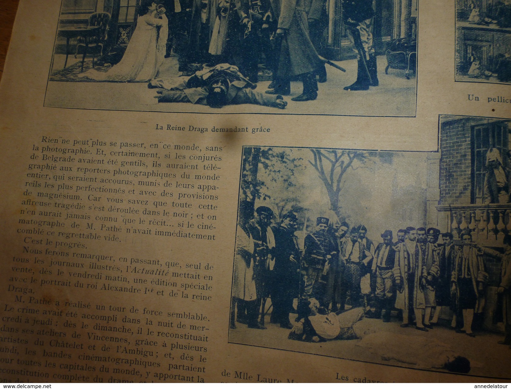 1903 L'ACTUALITE:Bergerade Watteau; Reconstitution de l'Assassinat du Roi et Reine de Serbie (en film) ;Waterloo; etc