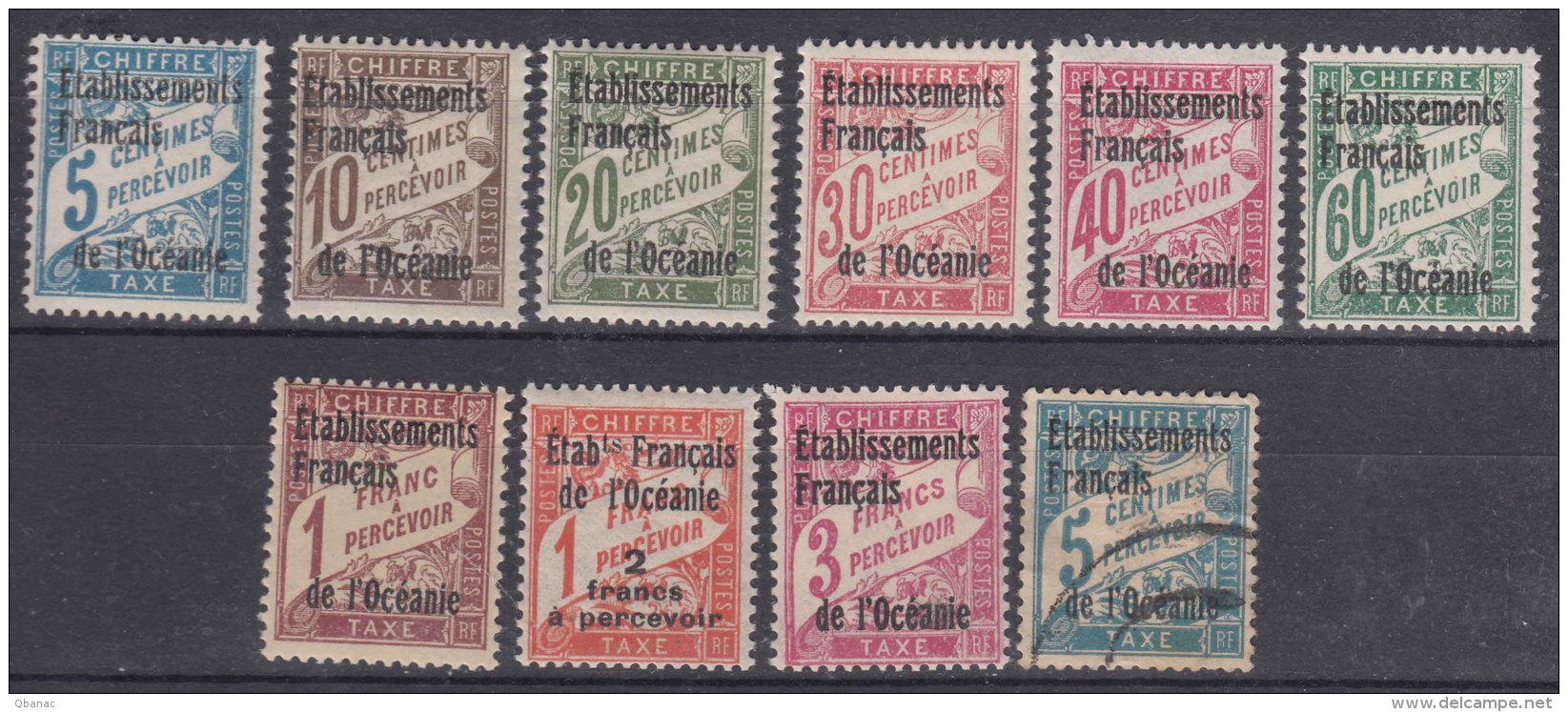 French Oceania Oceanie 1926 Timbres-taxe Yvert#1-9 Mint Hinged (one Used As Per Scan) - Ongebruikt