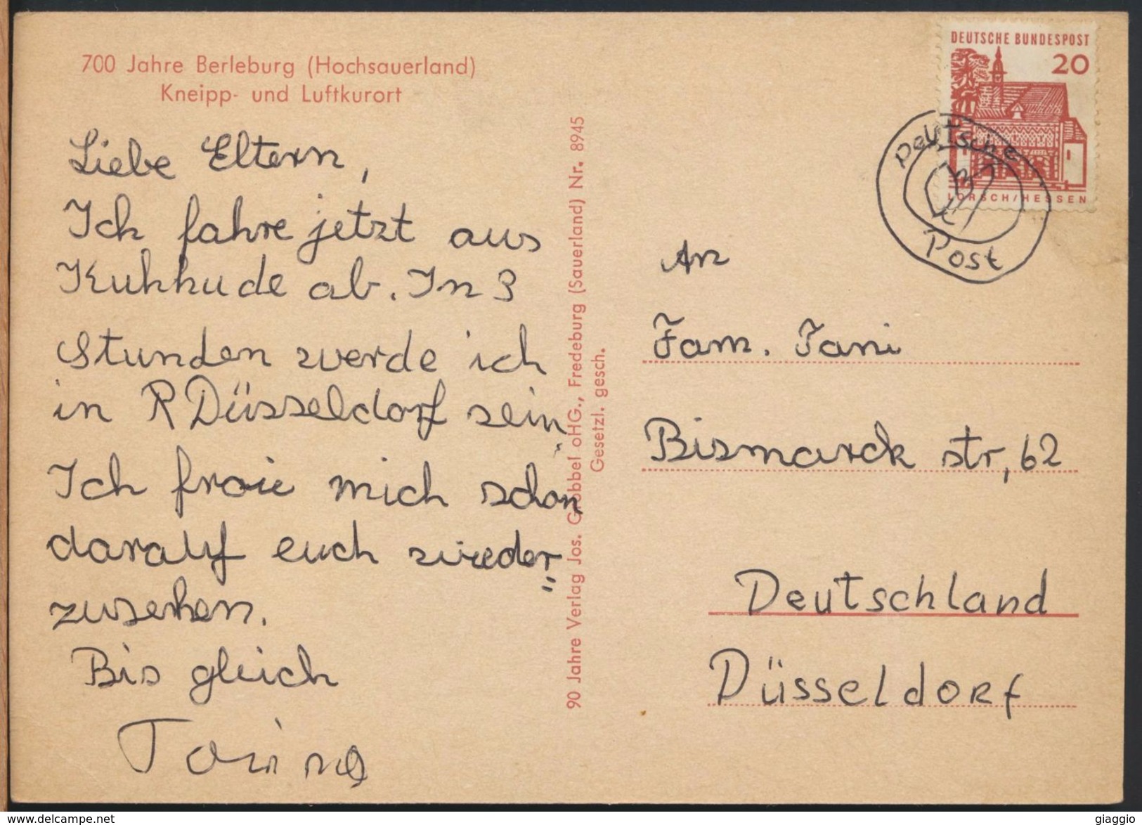 °°° 9026 - GERMANY - BERLEBURG - KNEIPP UND LUFTKURORT - With Stamps °°° - Altri & Non Classificati