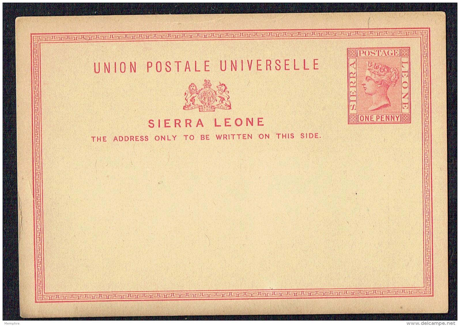 SIERRA LEONE   1881  1d. VictoriaPostcard  Unused - Sierra Leone (...-1960)