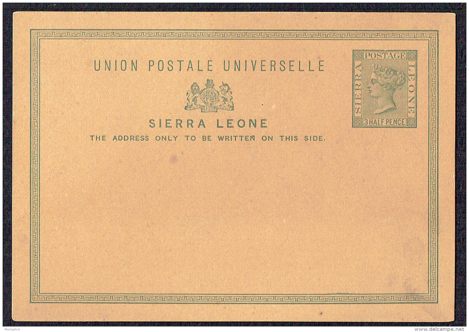 SIERRA LEONE   1881  1&frac12;d. VictoriaPostcard  Unused - Sierra Leona (...-1960)