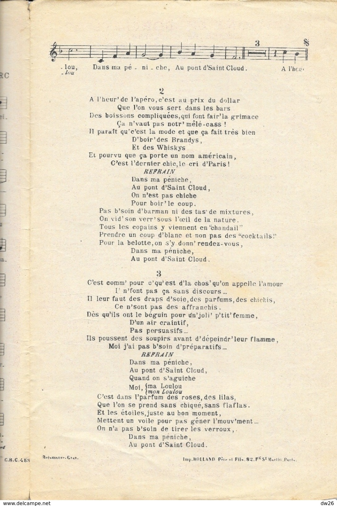 Partition: Dans Ma Péniche (Valse Java), Grand Succès De Jean Cyrano - Paroles De René Toche - Musique Ch. Borel-Clerc - Partitions Musicales Anciennes