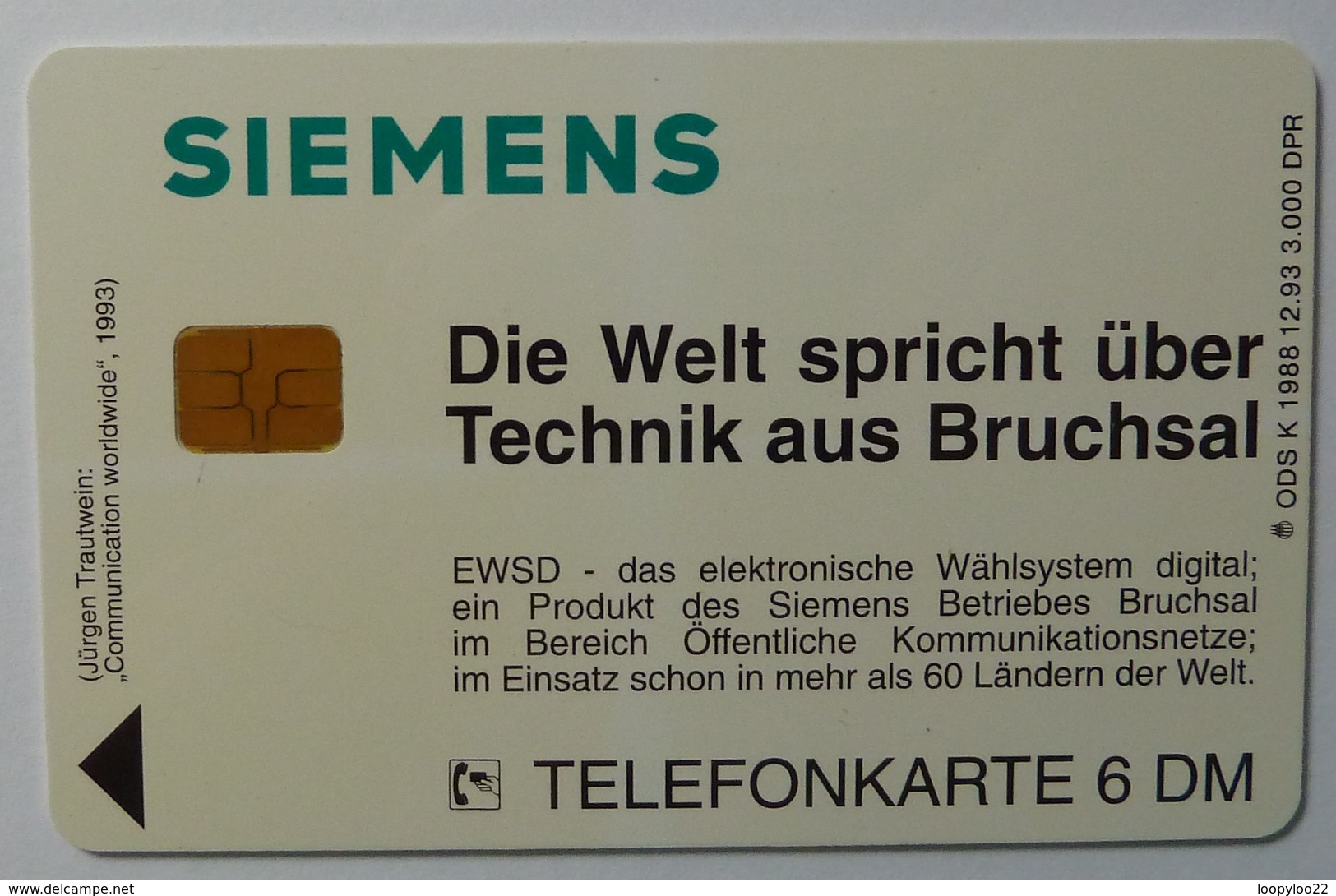 GERMANY - Siemens - 6DM - ODS K 1988 12.93 - 3000ex - Mint - T-Series: Testkarten