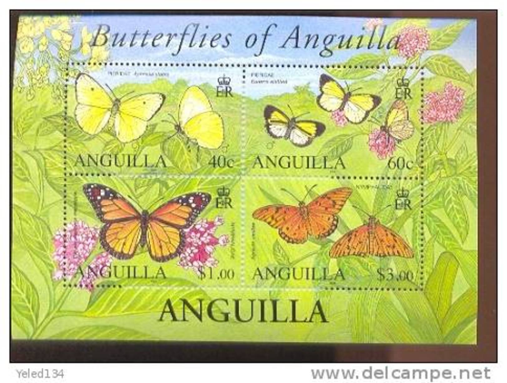 ANGUILLA   1155  MINT NEVER HINGED MINI SHEET OF BUTTERFLIES-INSECTS   # M-027   ( - Farfalle
