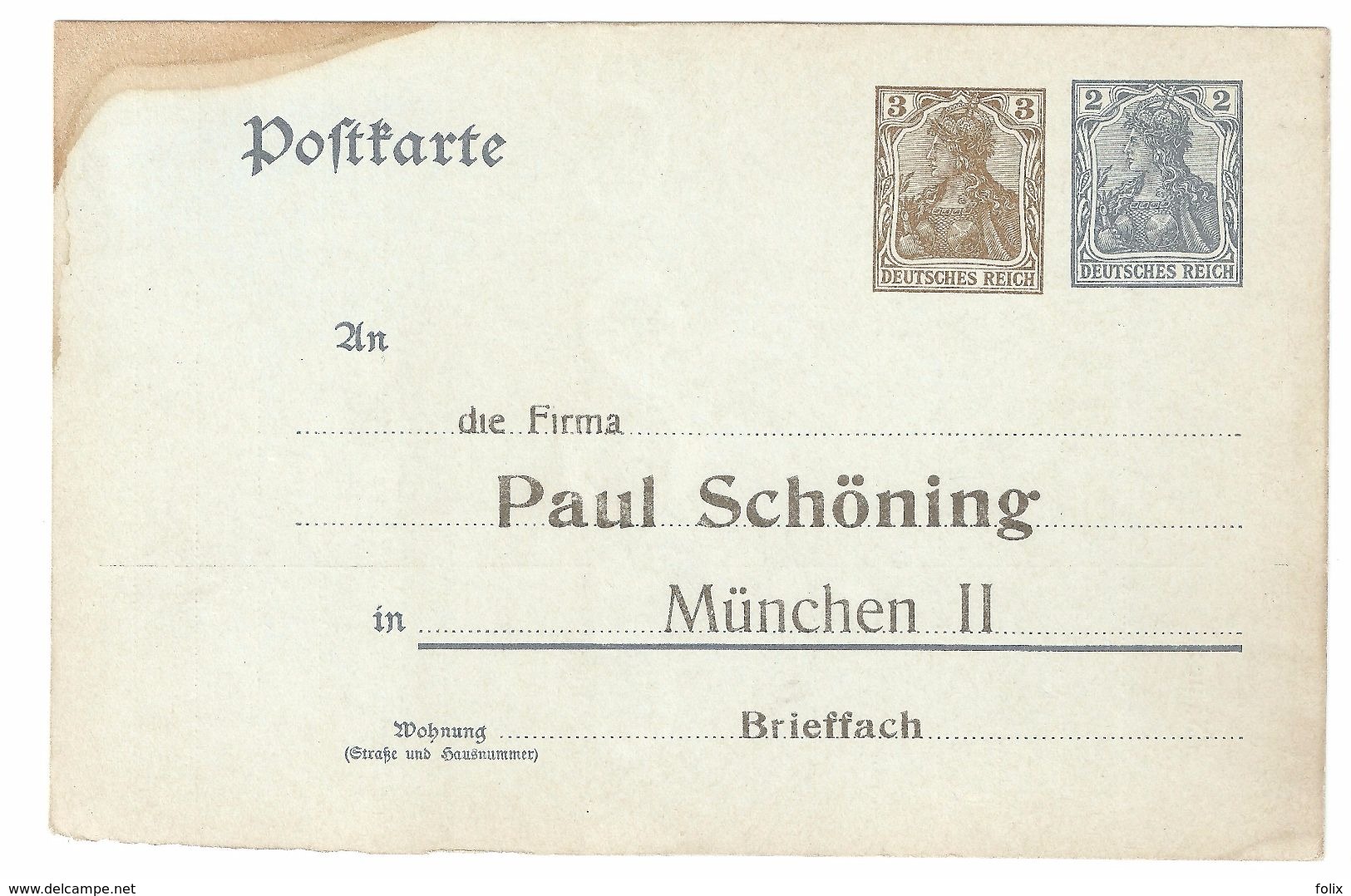 Deutsches Reich - Postkarte / Ganzsache / Entier Postal - Blanco Rechnung - Firma Paul Schöning, München - Textilos & Vestidos