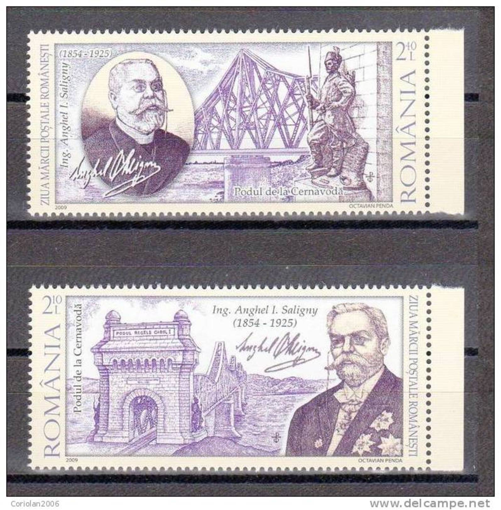 Romania 2009 / ROMANIAN POSTAGE STAMP DAY / ANGHEL I. SALIGNY / 155 Years Since His Birth - Unused Stamps