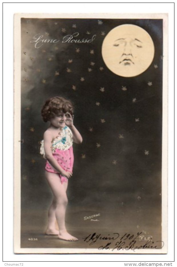 (Enfants) 731, Portrait D'enfant, ELD 4036, Fillette Nue Avec La Lune, Lune Rousse, Sazerac - Portraits