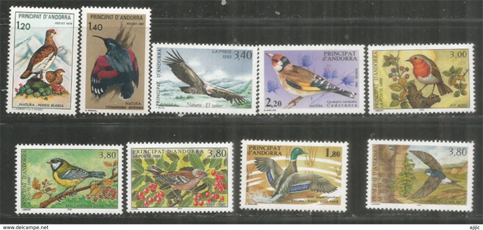 Les Oiseaux En Andorre. 9 Timbres Neufs ** Différents - Andere & Zonder Classificatie