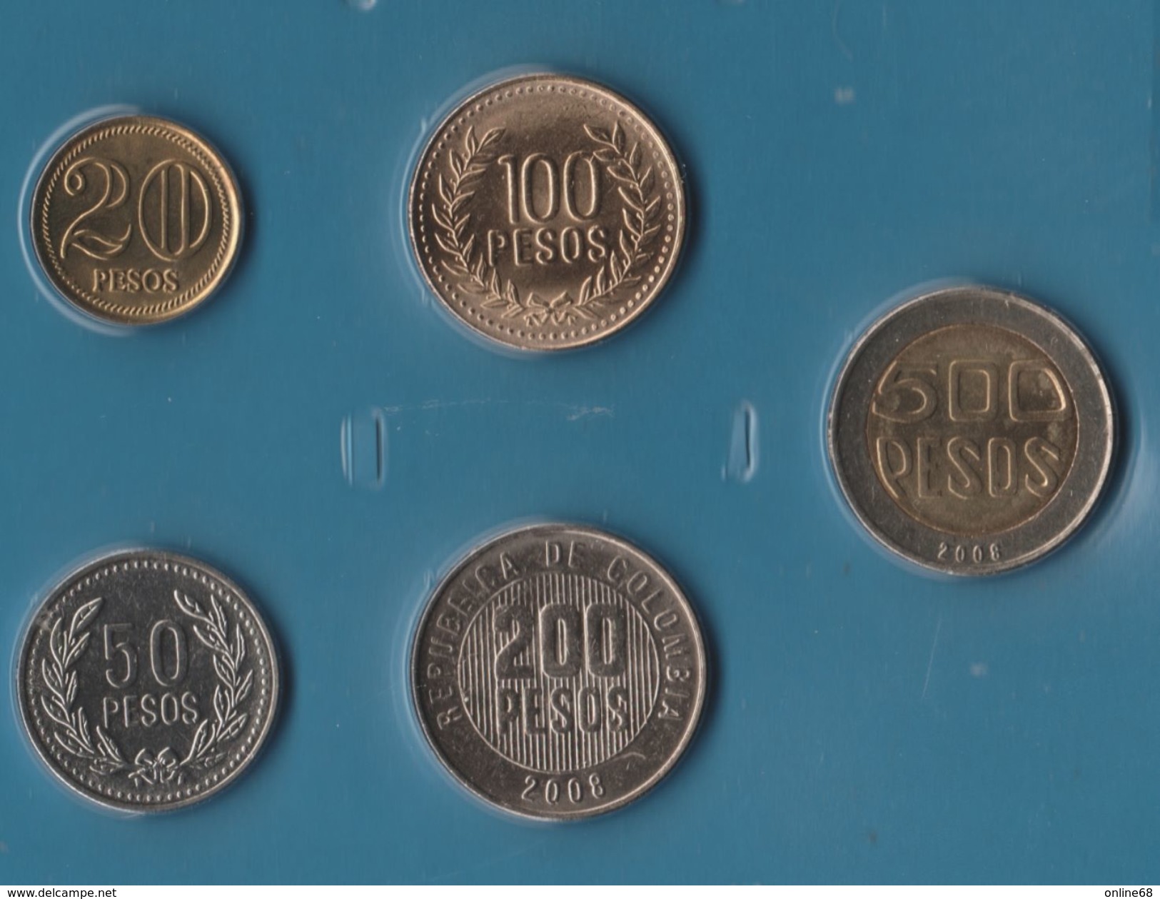 COLOMBIA COIN SET 5 MONNAIES: 20 PESOS - 500 PESOS 2007 - 2008 - Kolumbien