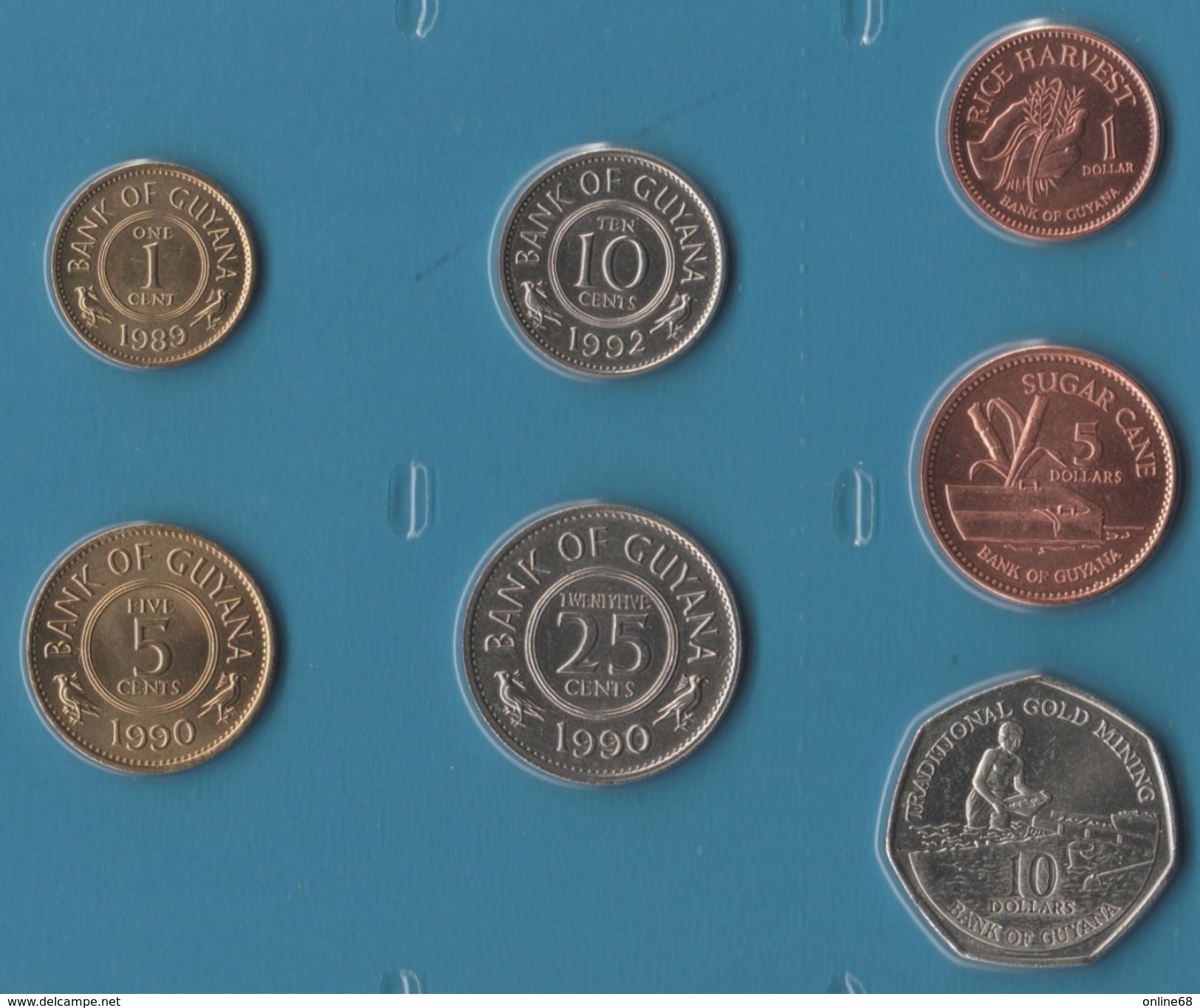 GUYANA COIN SET 7 MONNAIES: 1 CENT - 10 DOLLARS 1989 - 2002 - Guyana