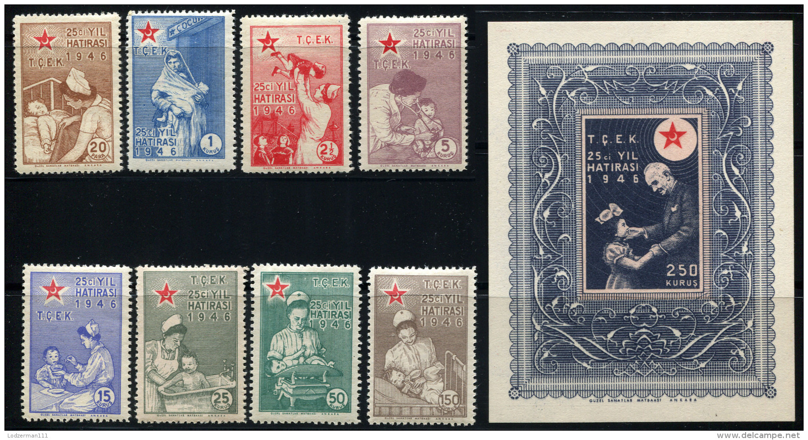 TURKEY 1946 - Mi.111-118 + Bl.2 MNH (postfrisch) Perfect (VF) - Timbres De Bienfaisance