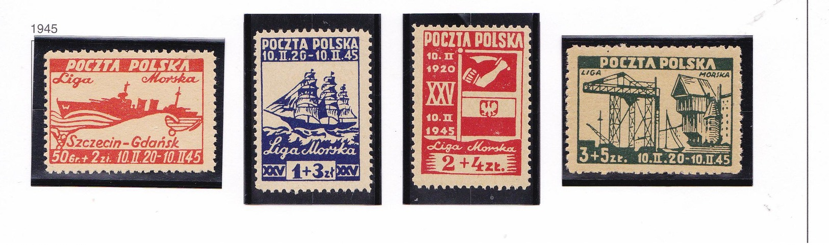 POLOGNE 1945 ANNIVERRSAIRE LIGNE MARITIME 446A A 446D ** MNH - Nuevos