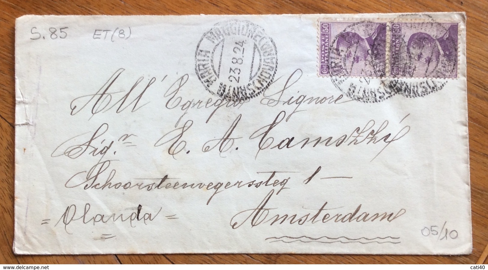 BUSTA PER L'ESTERO CON MICHETTI 50 C.coppia DA SANTA MARIA MAGGIORE NOVARA AD AMSTERDAM OLANDA IL 23/8/24 - Storia Postale