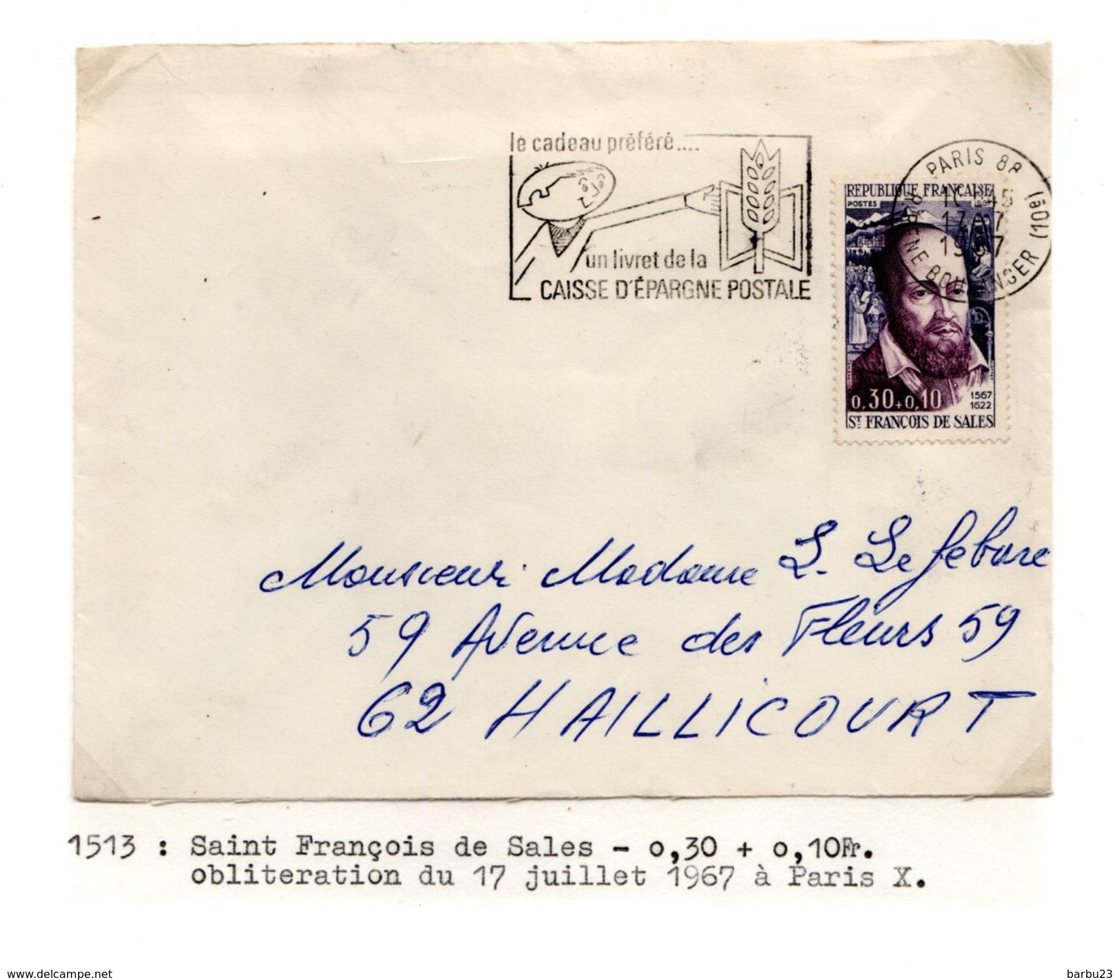 YT1513 St François De Sales Seul Sur Lettre 1967 - Briefe U. Dokumente