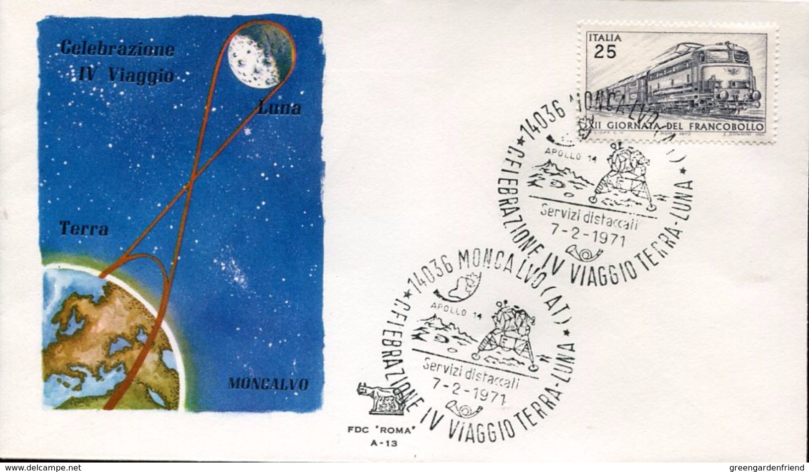 27387 Italia, Special Postmark 1971 Moncalvo, Celebration Of The Trip Of Apollo 14 - Europe