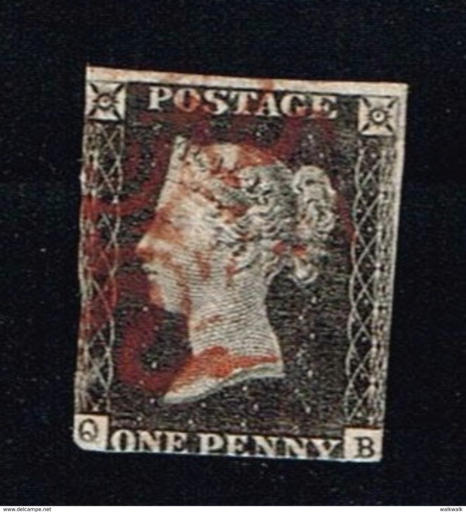 242/ One Penny Black, Malterskreuz Rot, Buchstaben Q B - Gebraucht
