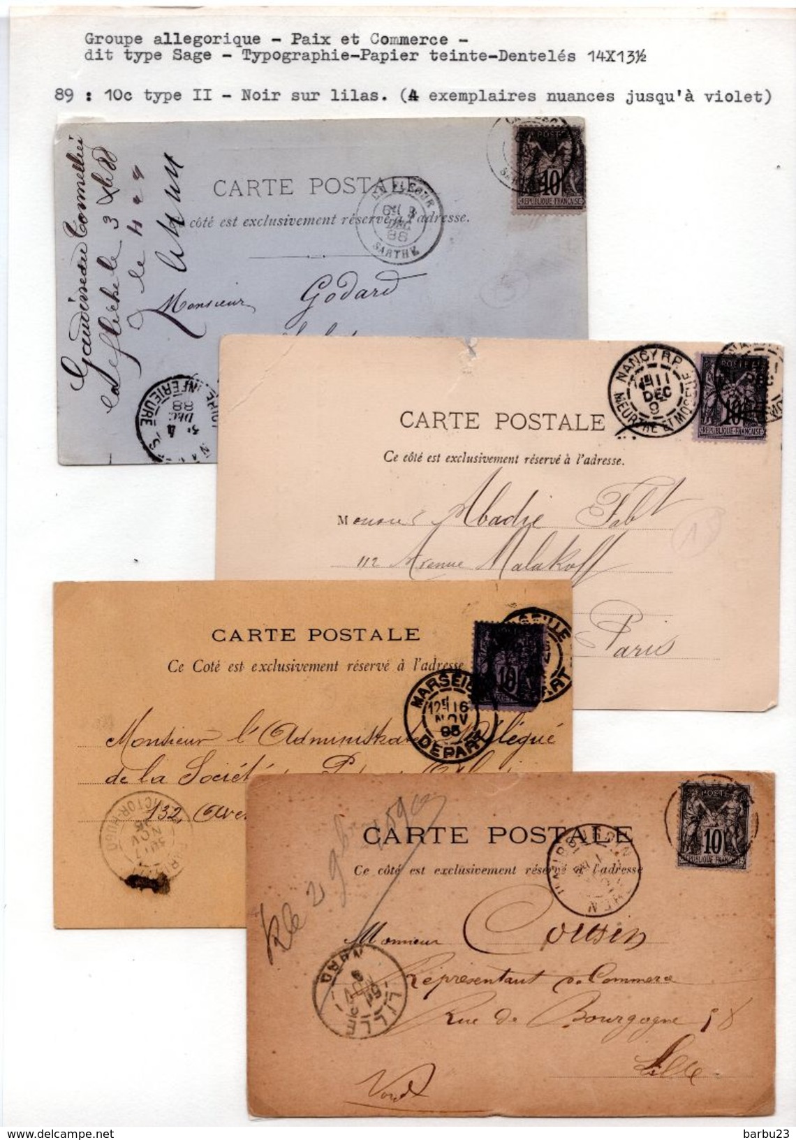 Lot De Quatre Plis 10c - 1876-1898 Sage (Type II)