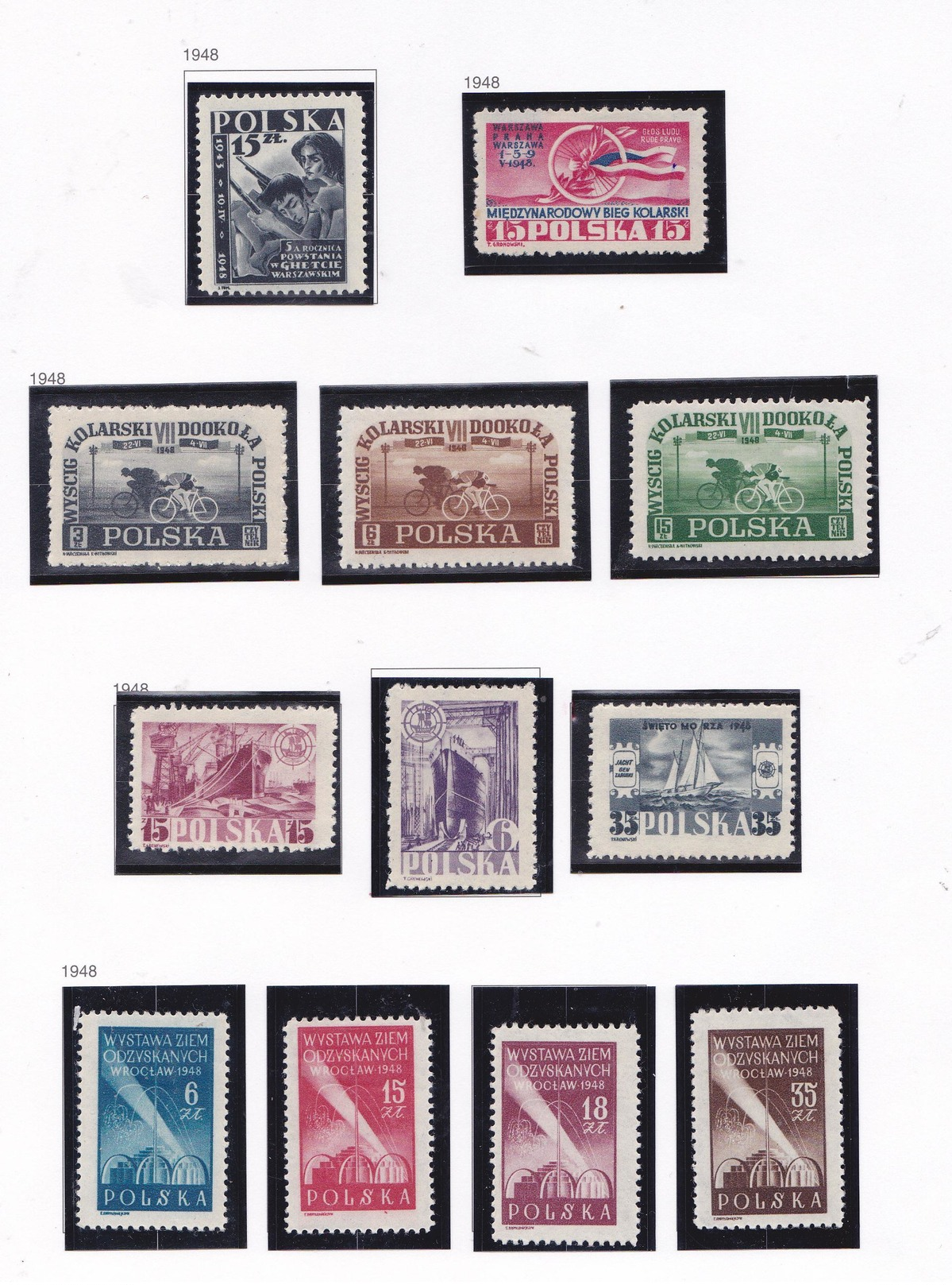 POLOGNE 1948 ANNIVERSAIRES TOUR CYCLISTE  JOURNEE DE LA MARINE EXPO  513 515/6 518 A 520 **MNH 514 517  521 A 524 MH - Ongebruikt