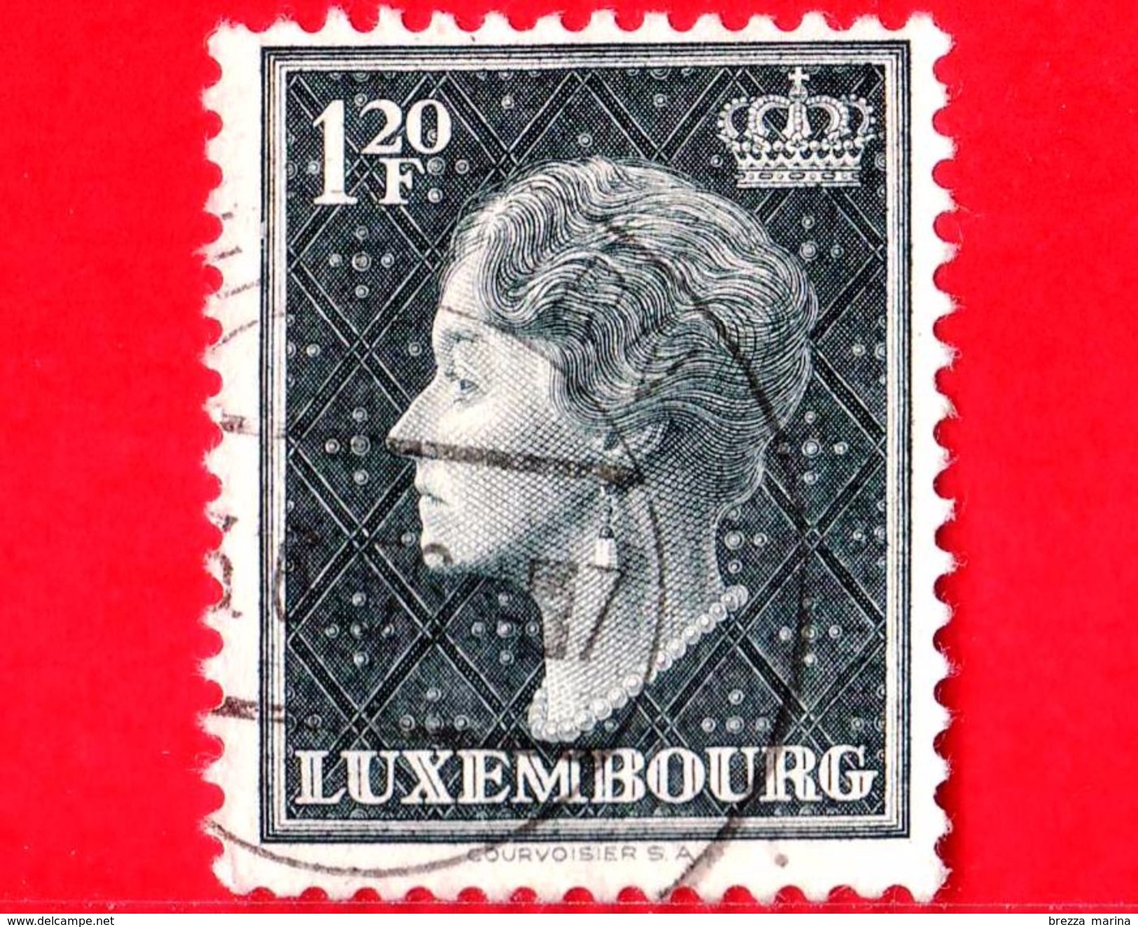 LUSSEMBURGO - Usato - 1953 - Profilo Della Granduchessa Charlotte (volta A Sinistra) Su Uno Sfondo Reticolato - 1.20 - 1948-58 Charlotte Di Profilo Sinistro