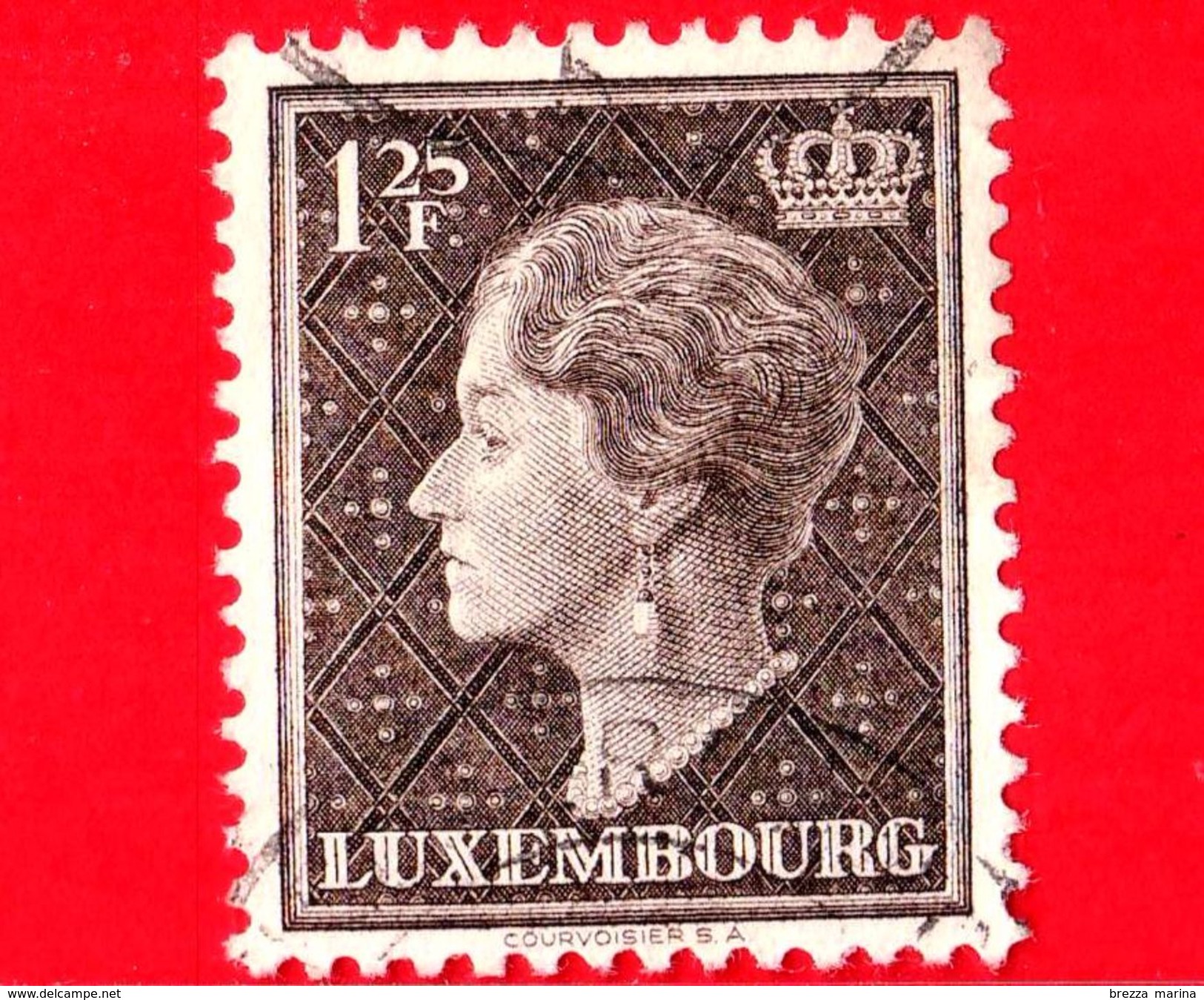 LUSSEMBURGO - Usato - 1951 - Profilo Della Granduchessa Charlotte (volta A Sinistra) Su Uno Sfondo Reticolato - 1.25 - 1948-58 Charlotte De Profil à Gauche