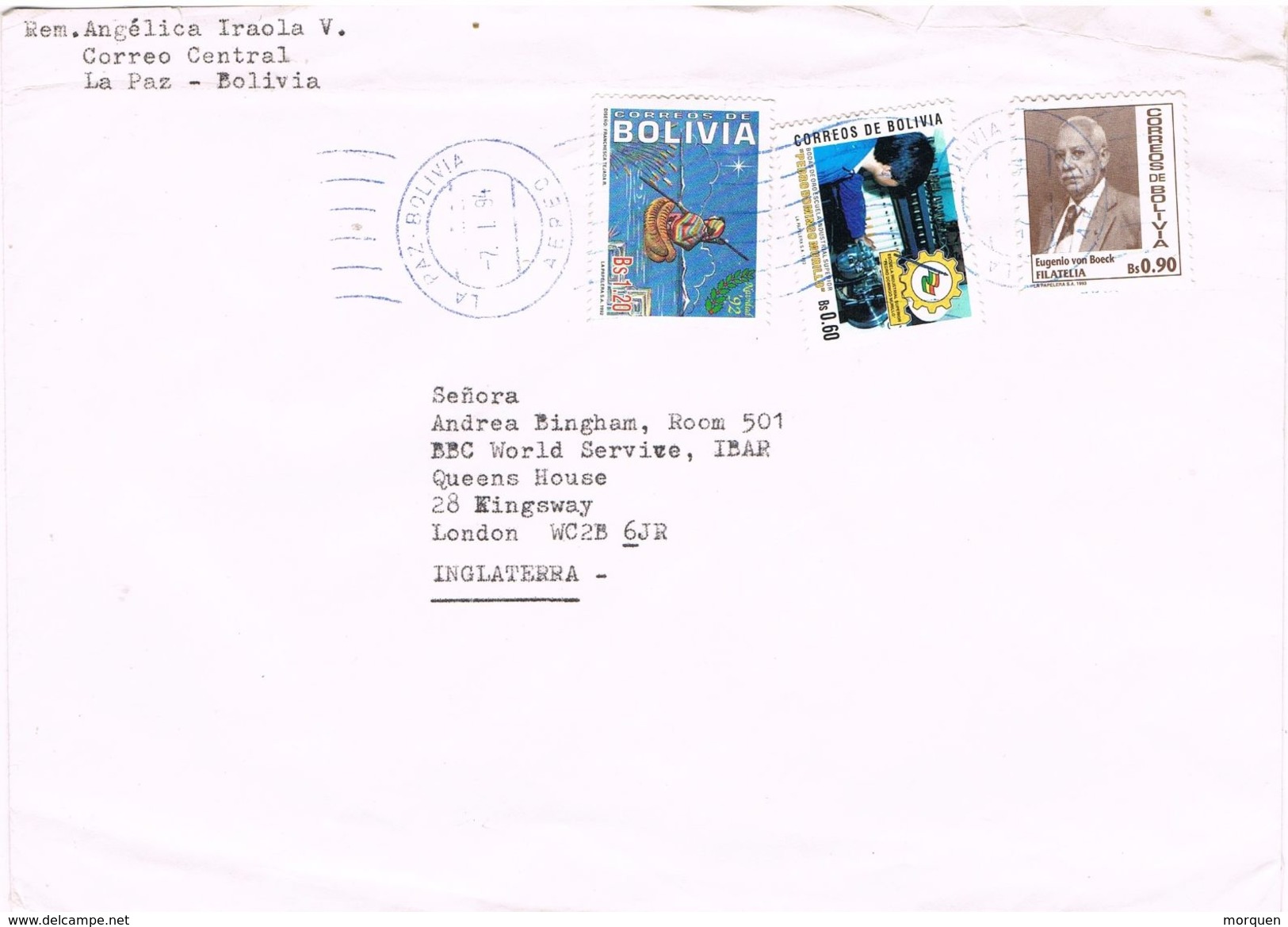 25949. Carta Aerea LA PAZ (Bolivia)  1994 To England - Bolivia