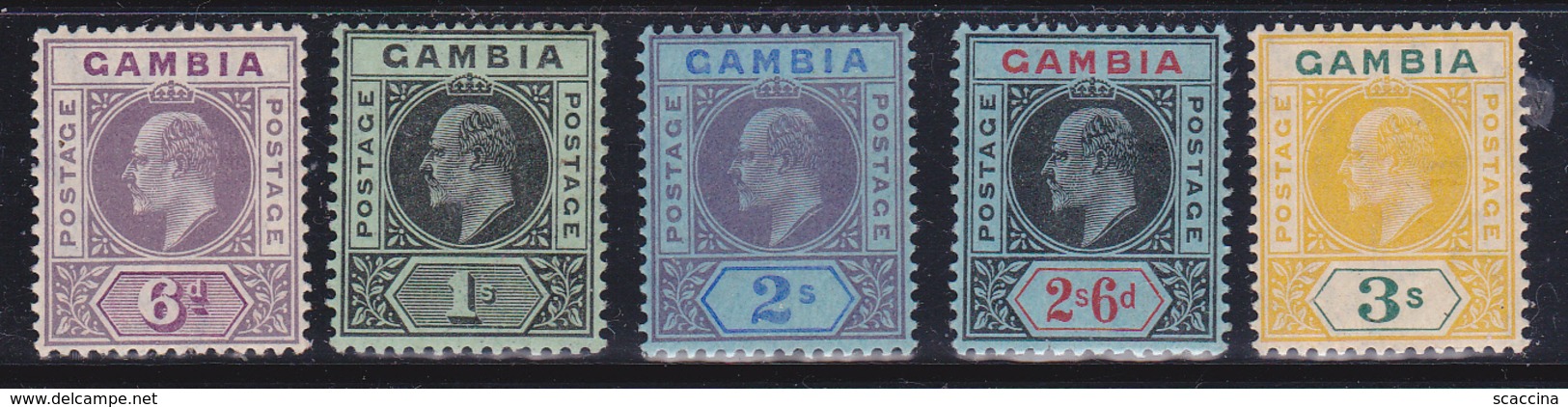 Gambia 1909 Re Edoardo VII  5 Val Yv-58,61,63-65 MLH * - Gambia (...-1964)