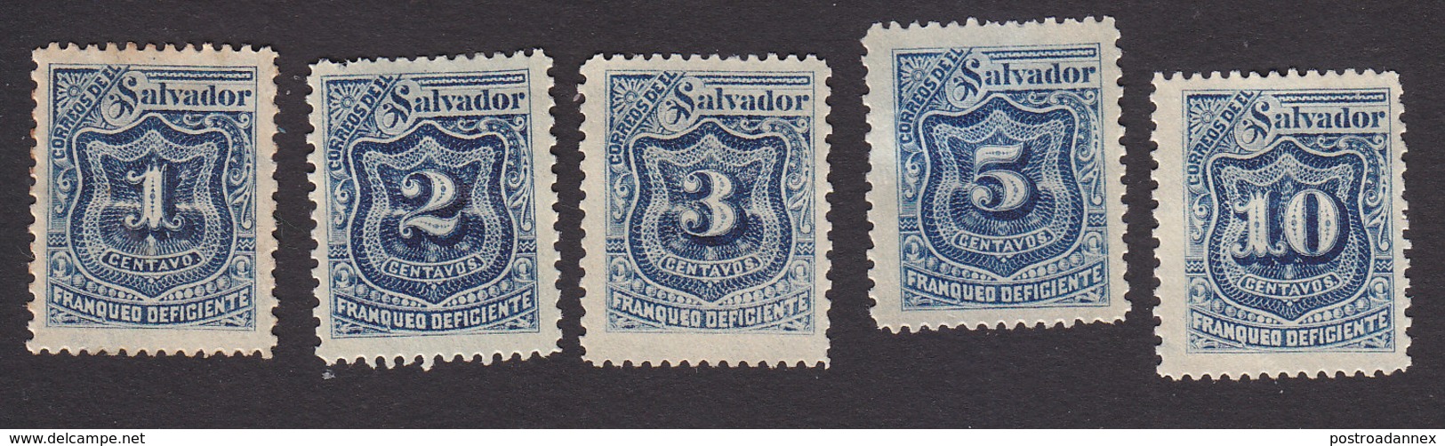 El Salvador, Scott #J25-J29, Mint Hinged/No Gum, Postage Due, Issued 1897 - El Salvador