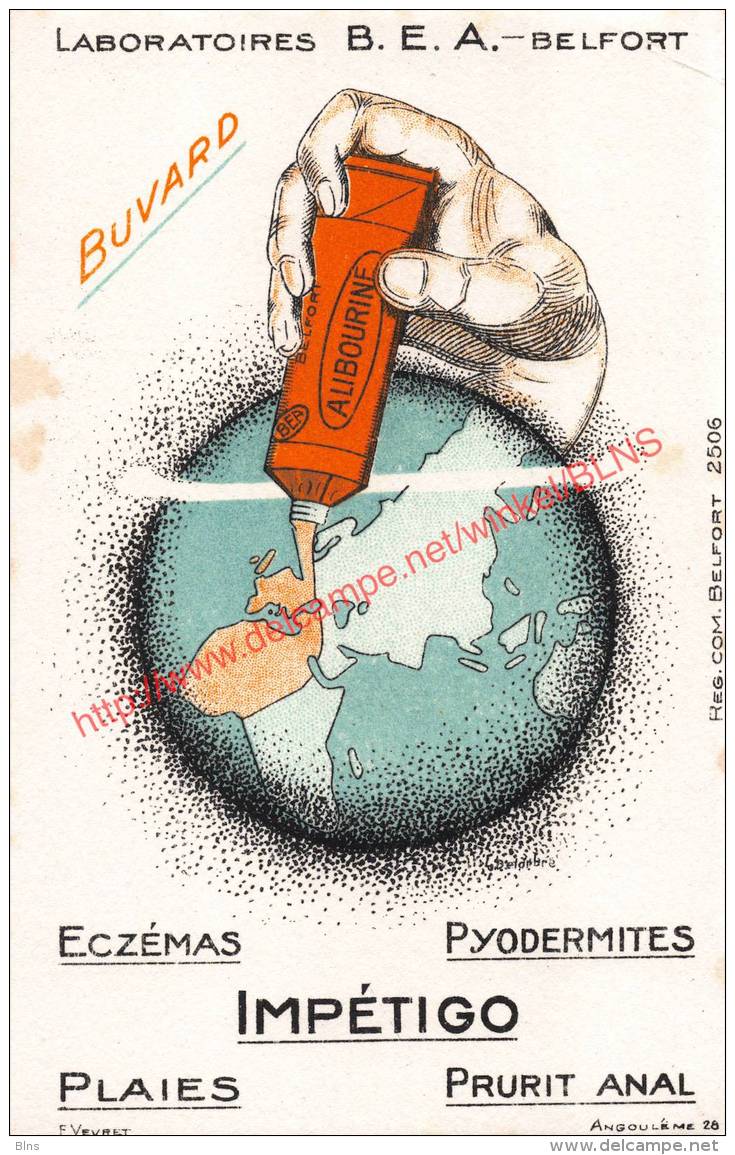 Laboratoires B.E.A. - Belfort - Alibourine - Impétigo - Buvard 8.5x13.5cm - Chemist's