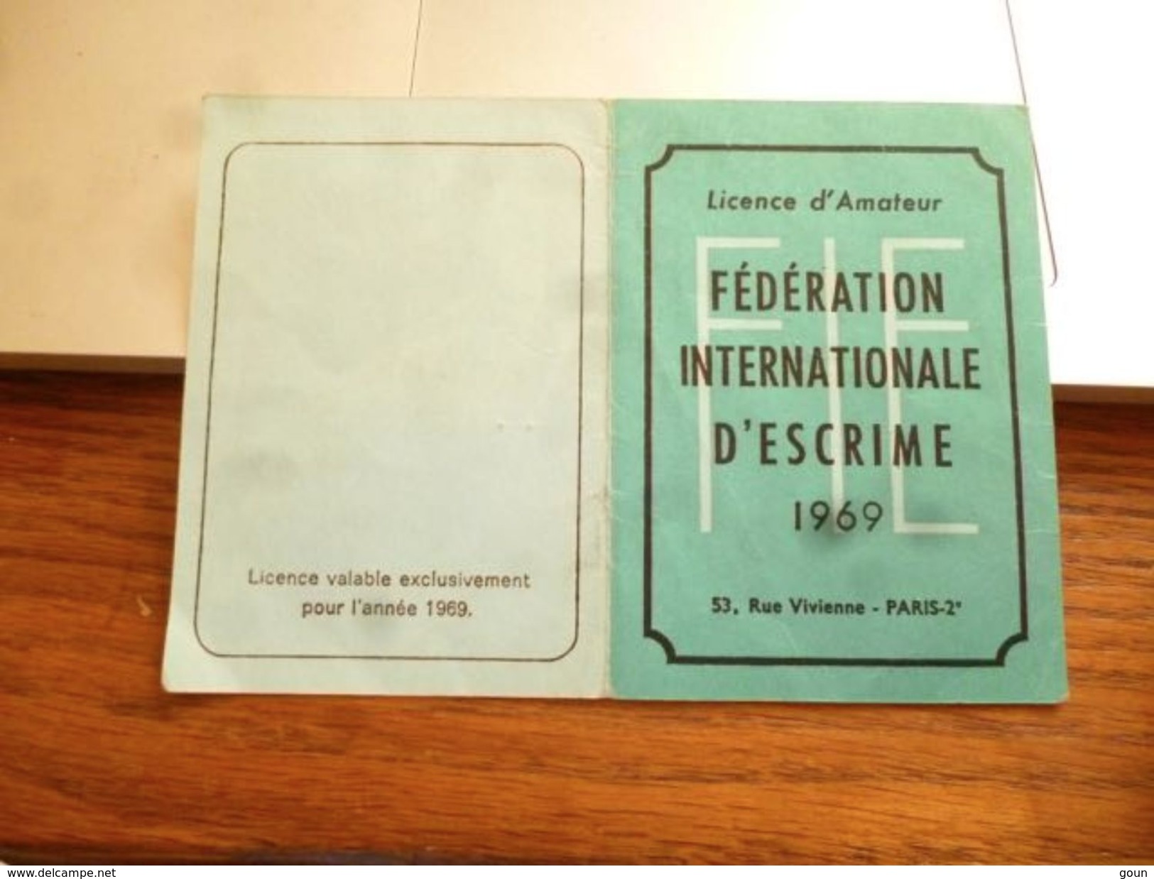 Licence D'Amateur Fédération Internationale D'escrime 1969 Paris 2ème Fédération Royale Belge - Esgrima