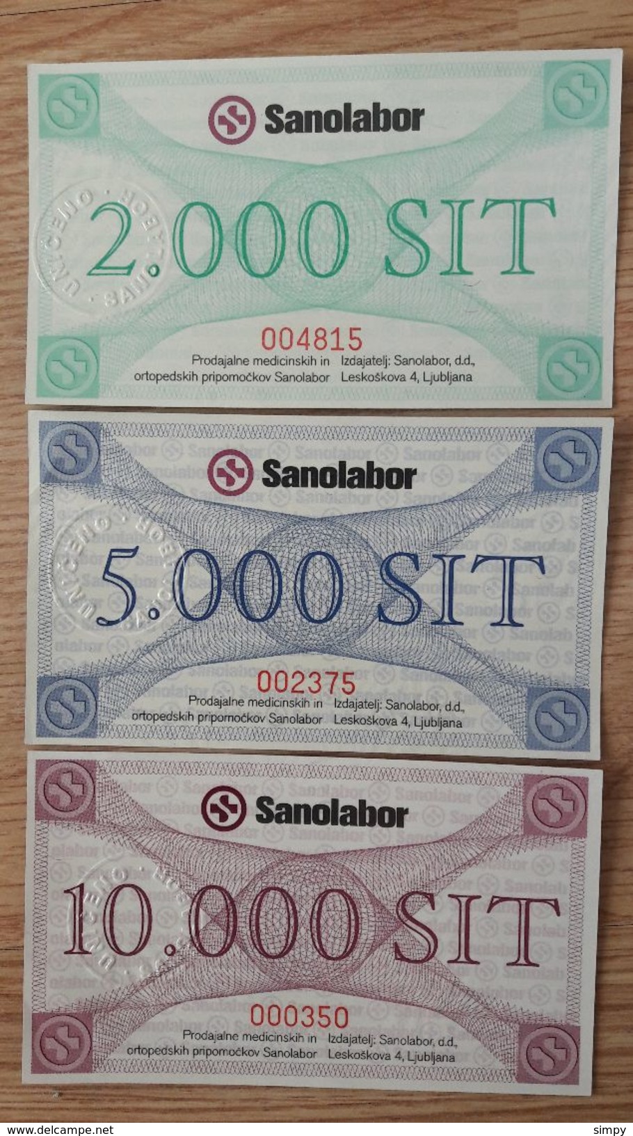 Slovenia Sanolabor 1000, 2000, 10000 Tolarjev UNC Coupons Medical Ortopedic Equipment - Slovenia