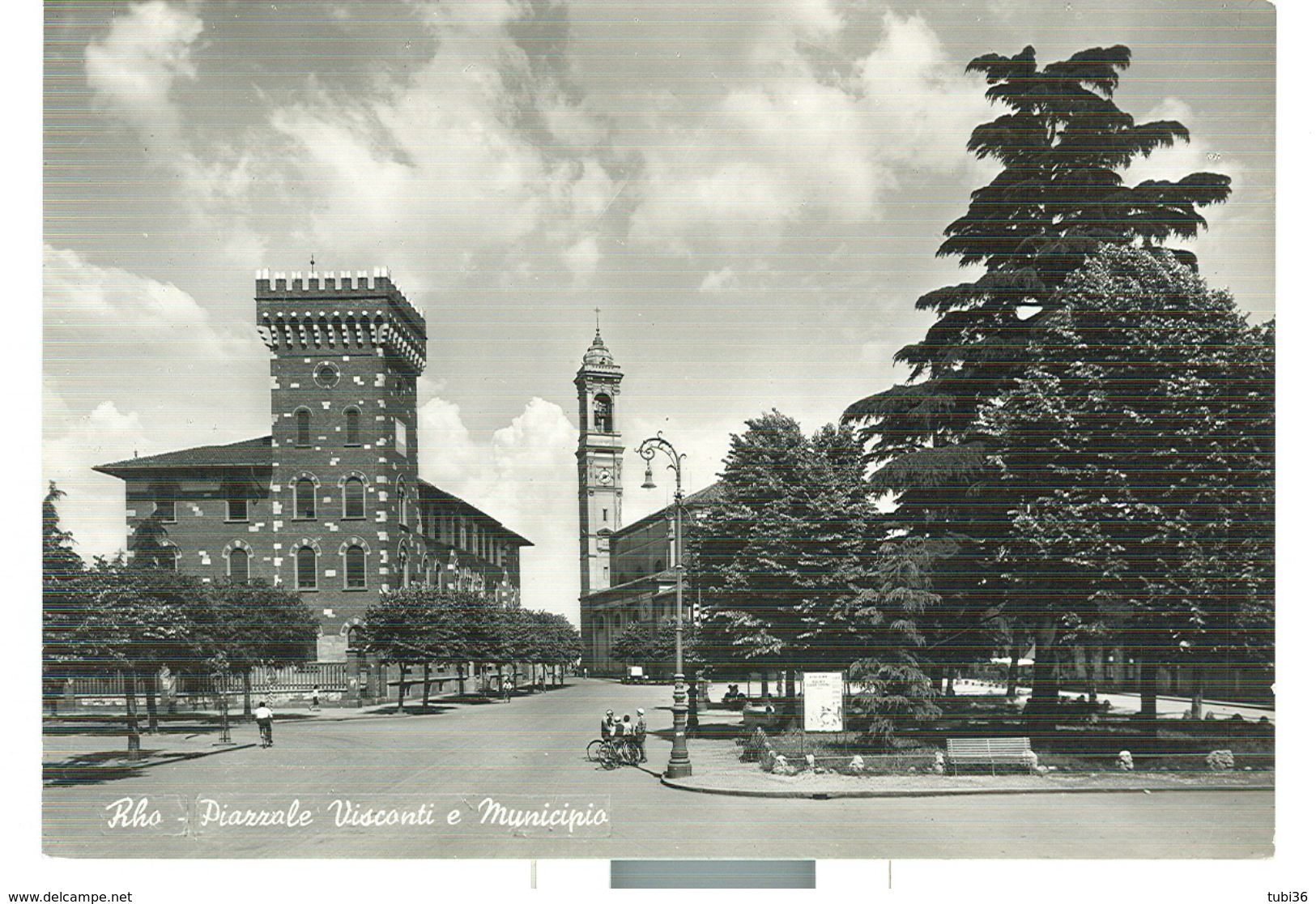 RHO - PIAZZALE VISCONTI E MUNICIPIO , B/N.ANIMATA, VIAGGIATA - Rho