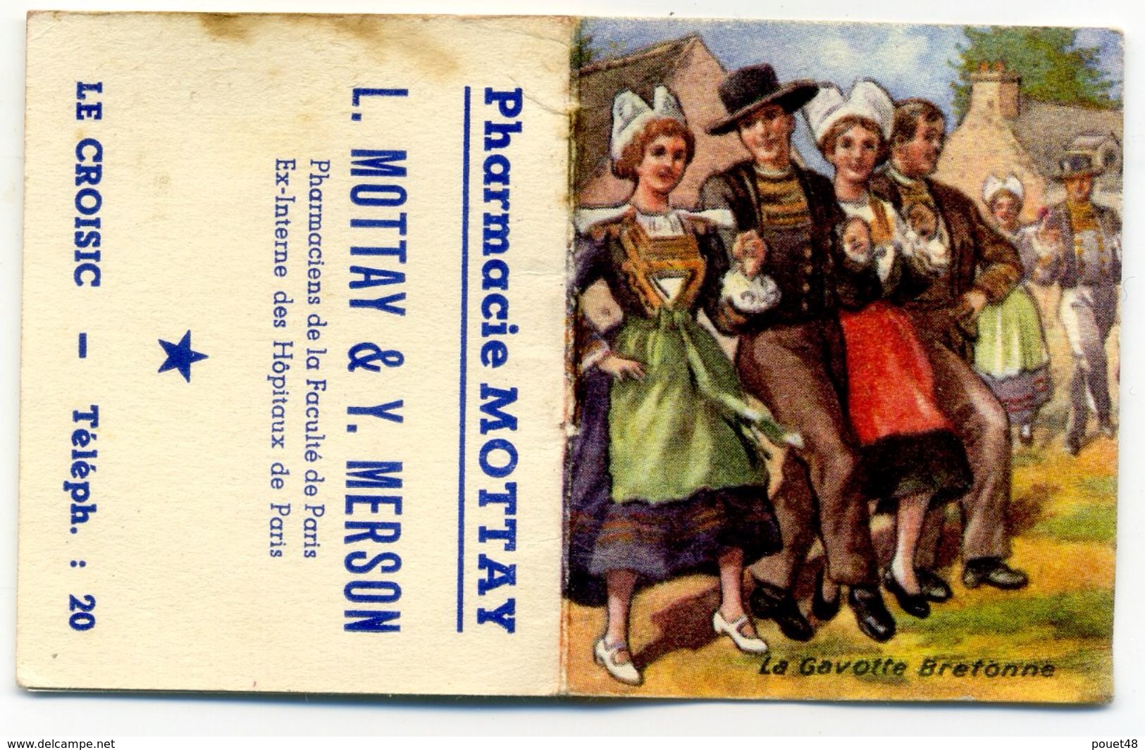La Gavotte Bretonne - Petit Calendrier De 1952 - Pub: MOTTAY Le CROISIC - Small : 1941-60