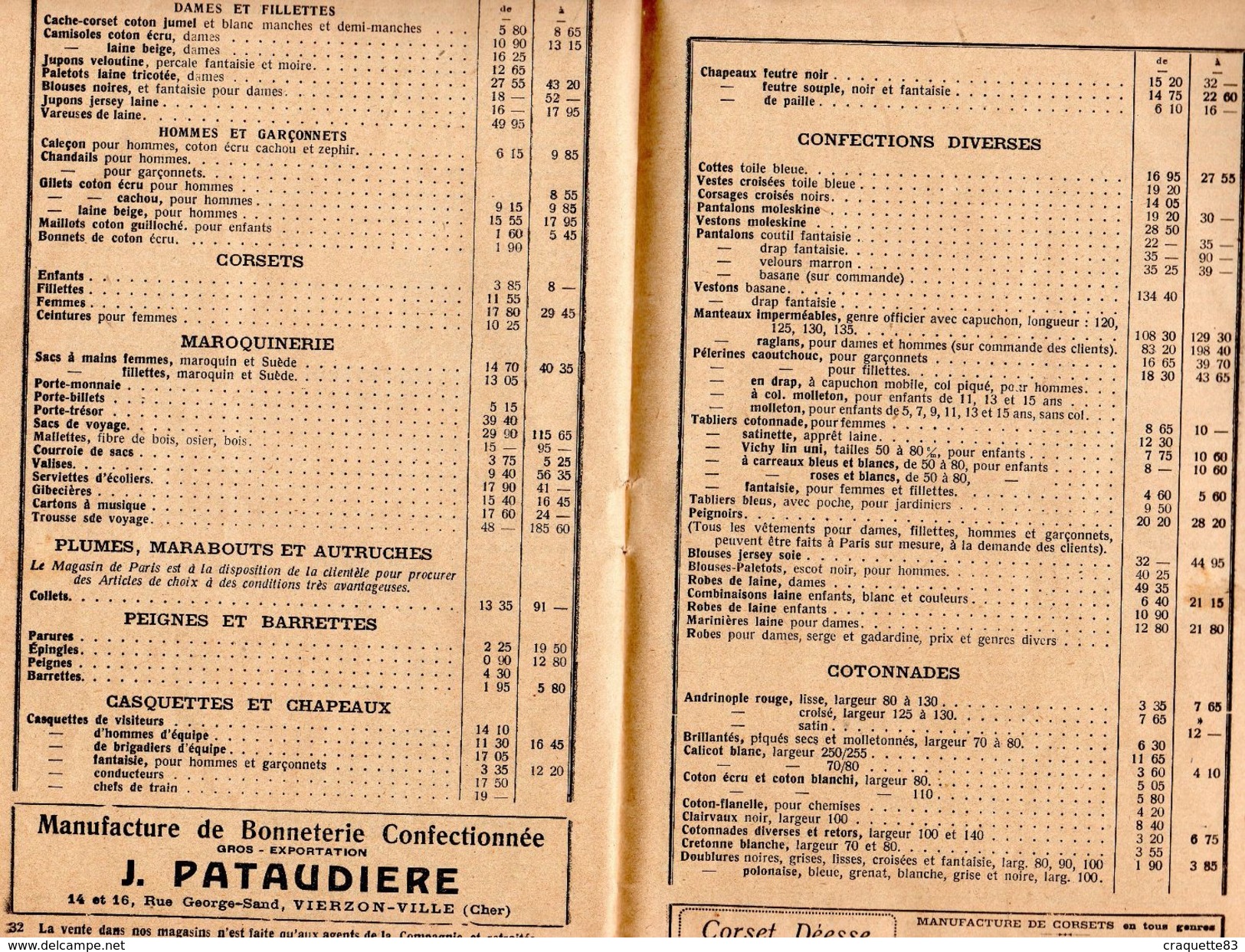 CHEMINS DE FER PARIS ORLEANS -TARIF DE VENTE -MAGASINS DE DENREES ET VETEMENTS JUILLET 1923  16X24CM 48 PAGES - 1900 – 1949