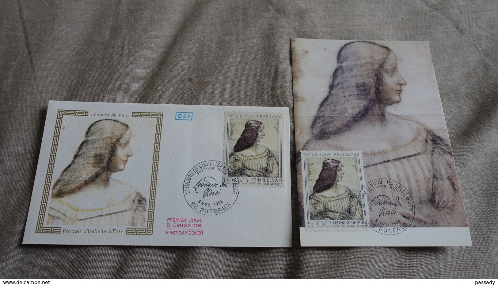 FRANCE CEF Enveloppe + Carte Maximum 1er Jour LEONARD DE VINCI ISABELLE D'ESTE 1986 - Collection Timbre Poste - 1970-1979