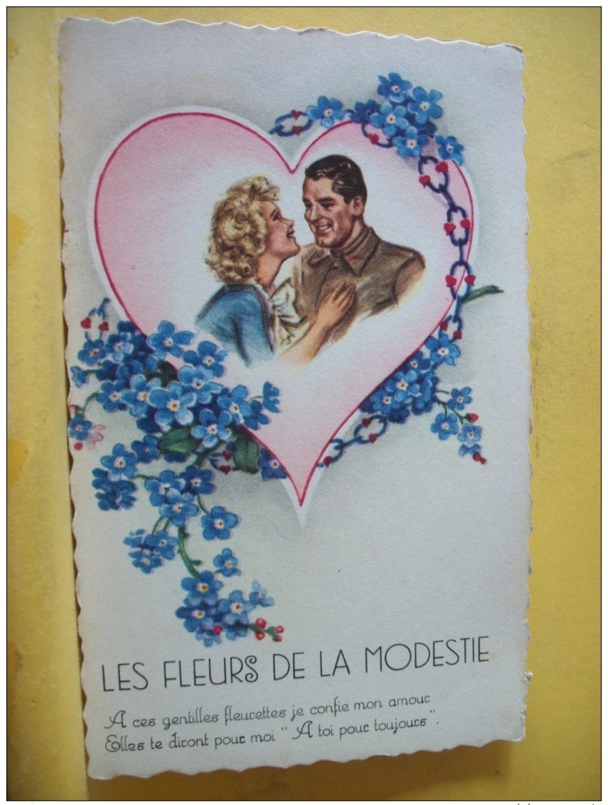 B11 5774 - SERIE ILLUSTREE AMOUR N° 5/8 COUPLE DANS COEUR ROSE - LES FLEURS DE LA MODESTIE EDIT M.D. PARIS - Blumen