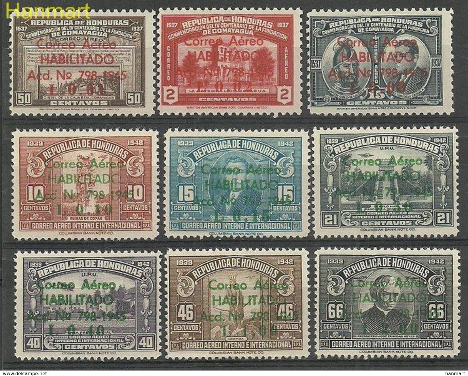 Honduras 1945 Mi 417-425 MNH ( ZS1 HND417-425 ) - Honduras