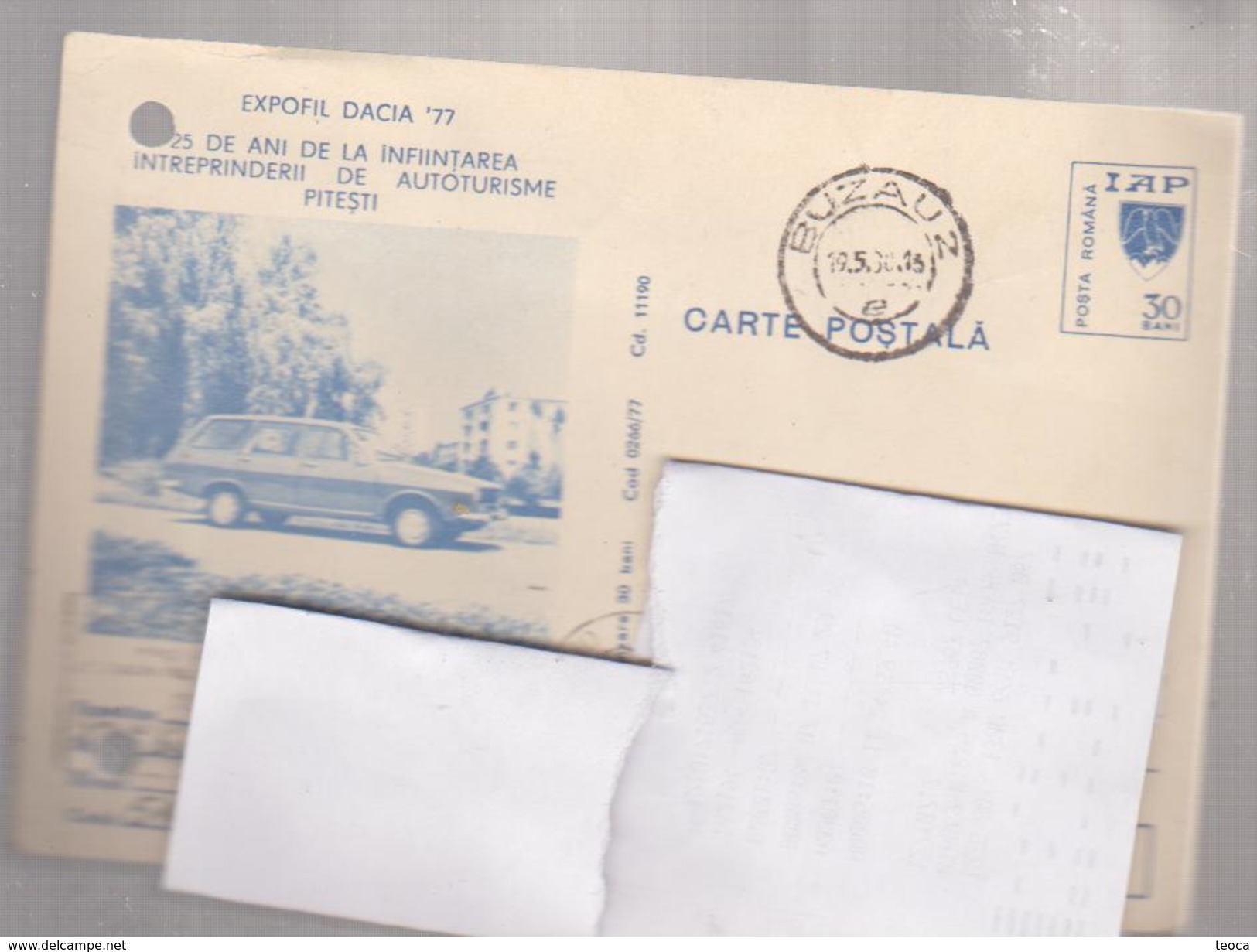 POST CARD  ROUMANIE .1977 AUTOMOBILE DACIA BREAK   City PITESTI Cancel  BUZAU - Cartas & Documentos