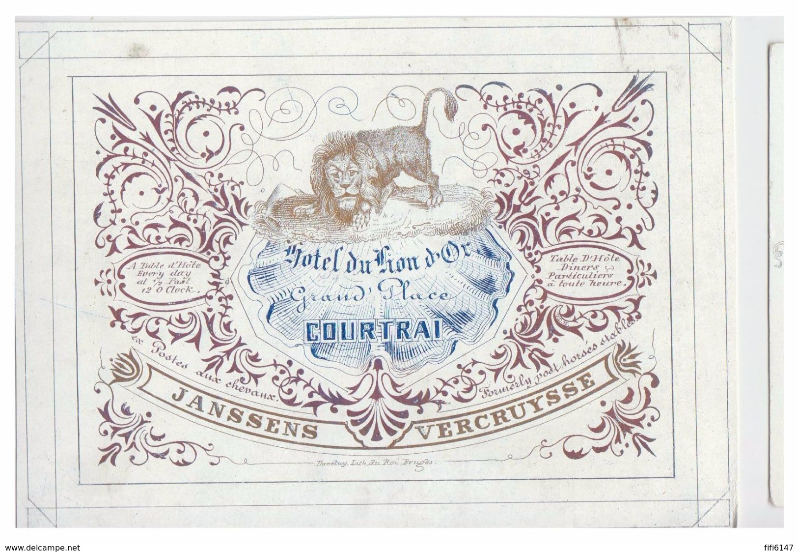 CARTE PORCELAINE -- PORSELEINKAART - 19° -HÔTEL DU LION D'OR -- COURTRAI -- GRAND'PLACE -- - Gent