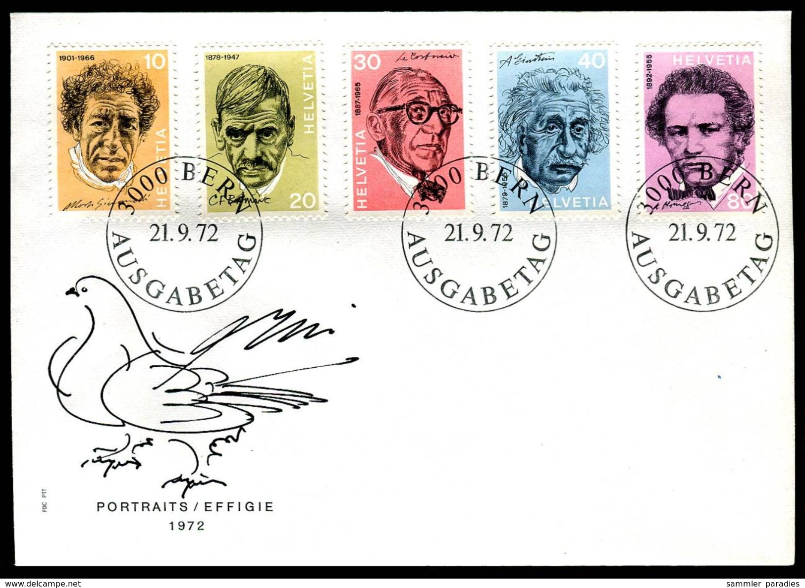 01375b) Schweiz - Michel 979 / 983 - Zumstein-Nummer 511/15 - Porträtmarken III - FDC