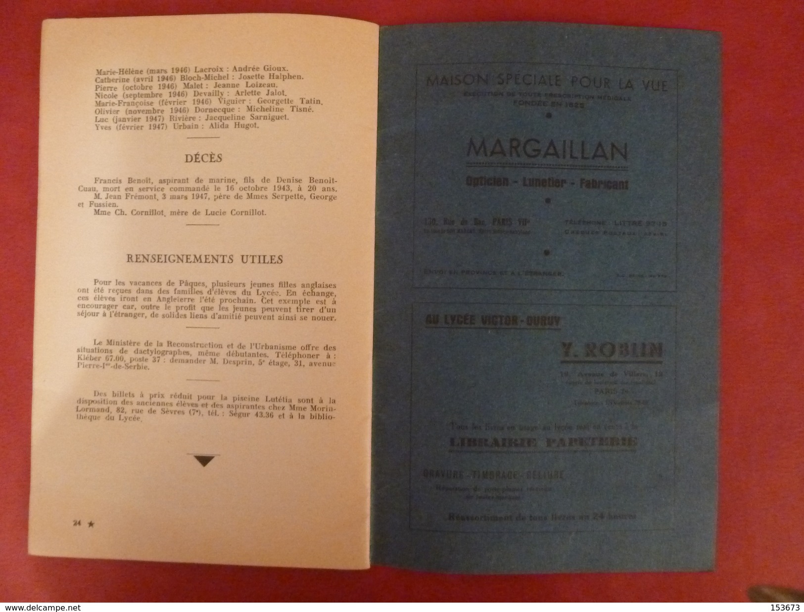 Bulletin anciens élèves lycée VICTOR-DURUY à Paris - Assemblée générale de mai 1947