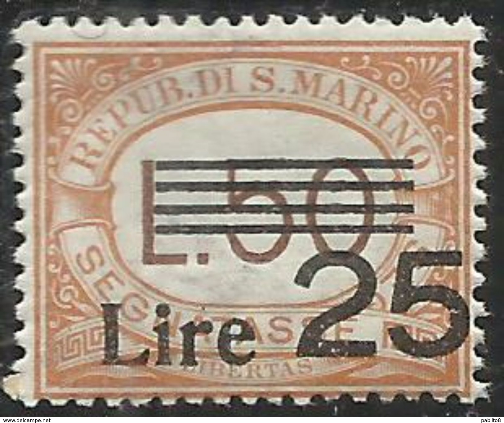 REPUBBLICA DI SAN MARINO 1943 SEGNATASSE TAXES POSTAGE DUE TASSE LIRE 25 SU 50 MNH - Segnatasse