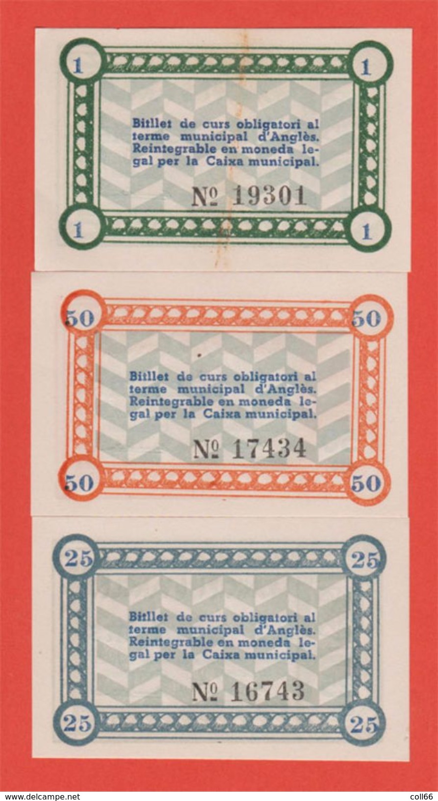 RARE RARO 3 Billets De Nécessité # 1937 Municipi D'Anglès Catalunya Espagne état Neuf - Collections