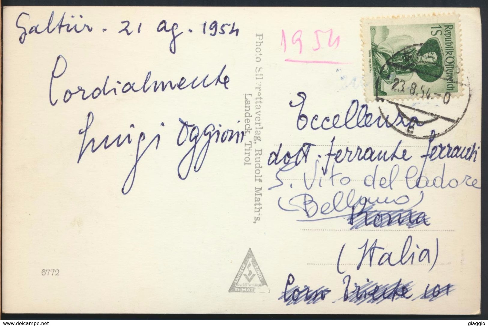 °°° 9105 - GALTUR MIT GORFENSPITZE PAZNAUNTAL - 1954 With Stamps °°° - Galtür