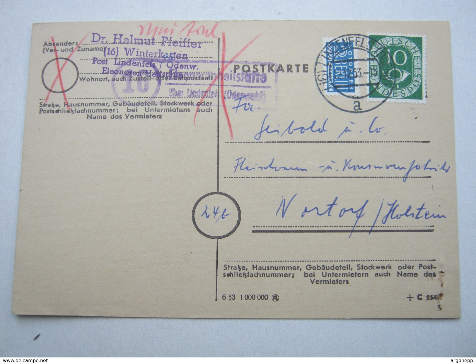 1953 , Eleonoren Heilstätte über Lindenfels , Klarer Landpoststempel Auf Karte - Briefe U. Dokumente