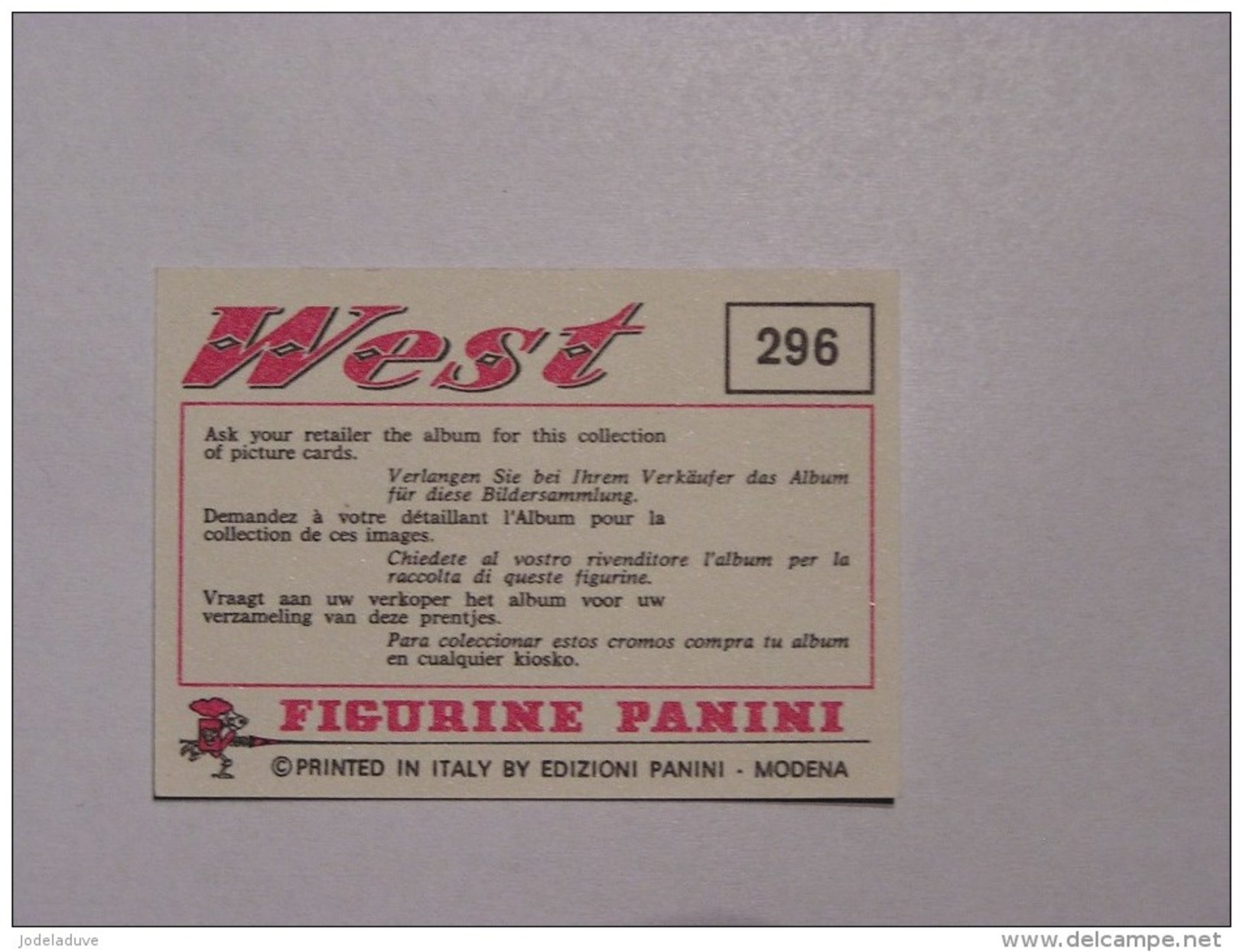 PANINI WEST   1976    Original Figurine N° 296     Vignette Autocollante Pink Back Dos Rose Très Bon Etat Stickers - Edition Française