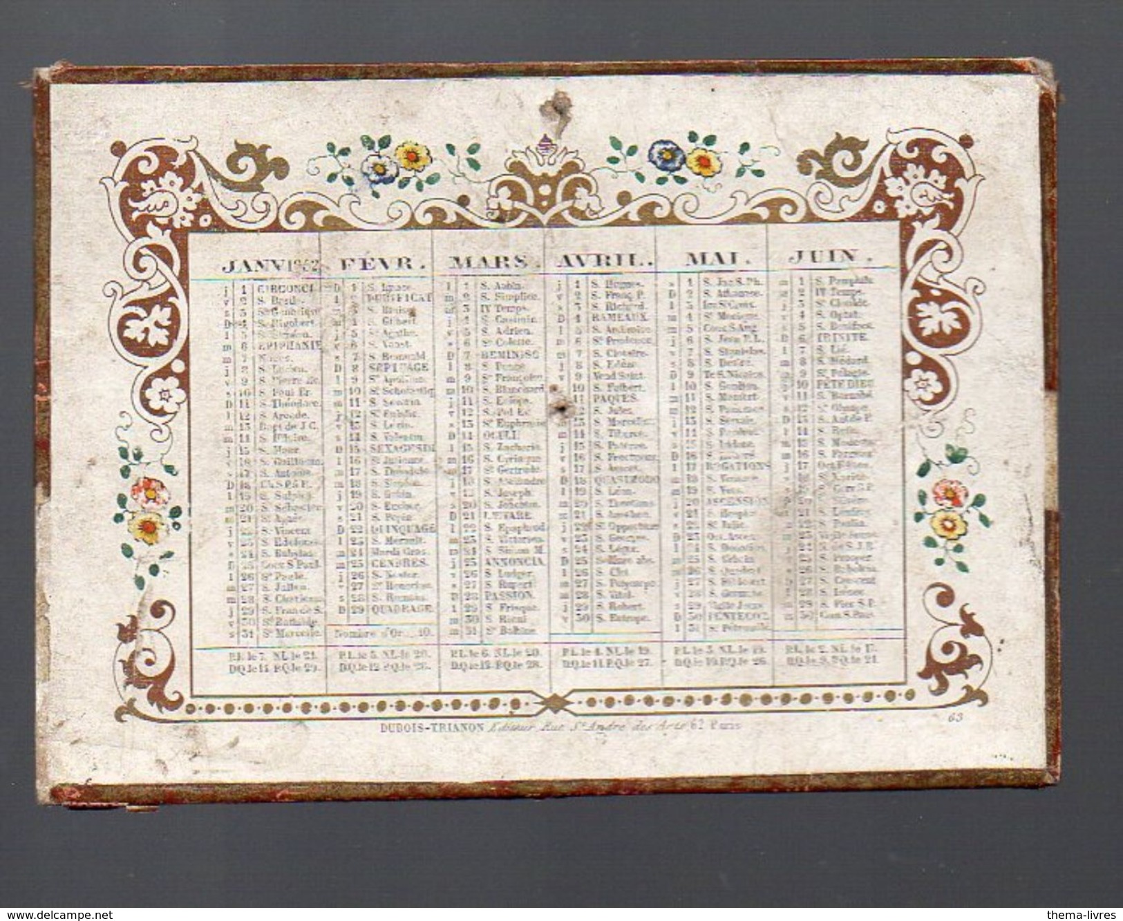 Calendrier De Poche 1852 Ed Dubois-Trianon  (PPP6178) - Petit Format : ...-1900