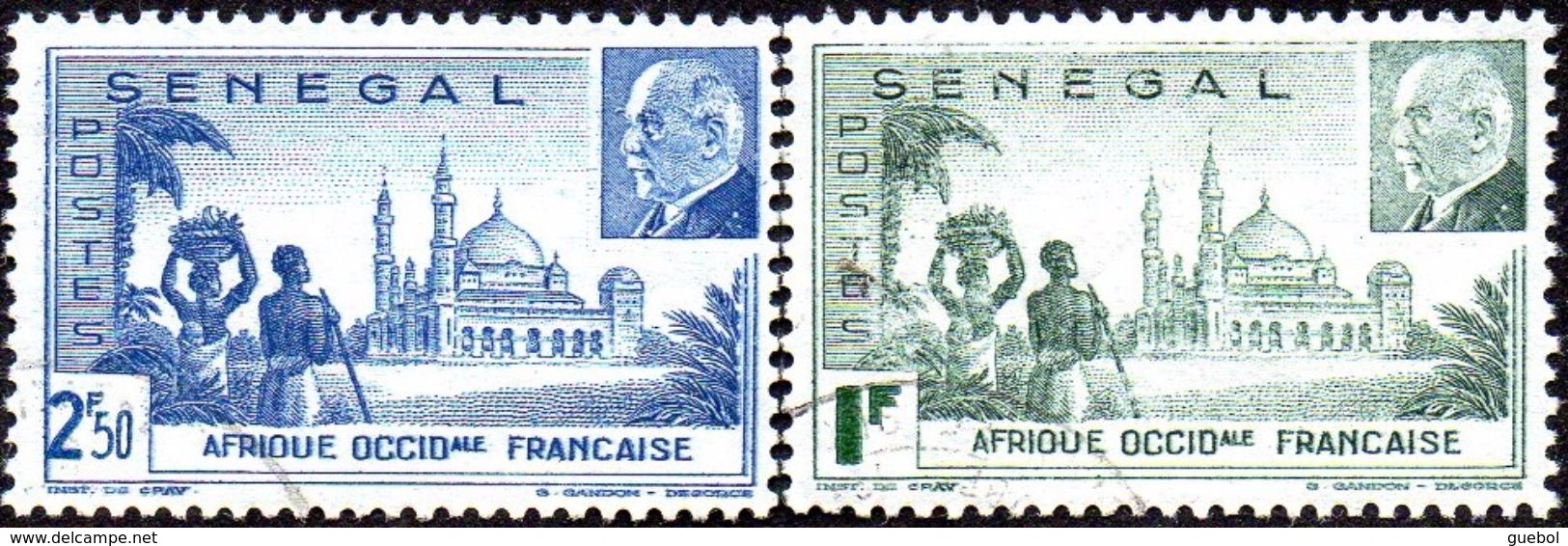 Détail De La Série Maréchal Pétain Obl. Sénégal N° 177 Et 178 Mosquée De Djourbel - 1941 Série Maréchal Pétain